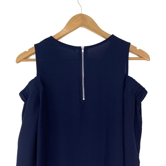 Gibson Women’s Size X-Small Solid Navy Blue Cold Shoulder Tunic Tie Sleeve Top - Picture 10 of 12
